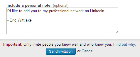 "only invite people you know well" suggestion from LinkedIn