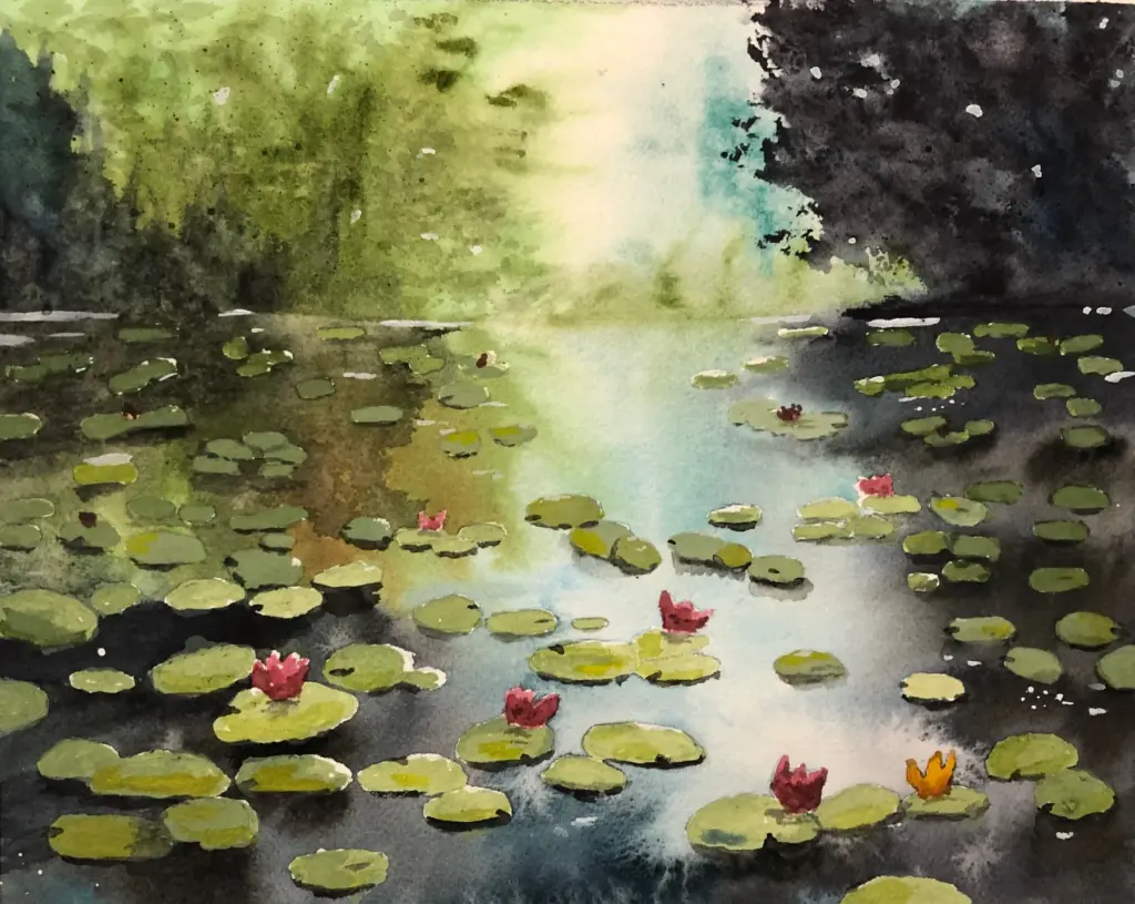 Water lilies watercolor painting