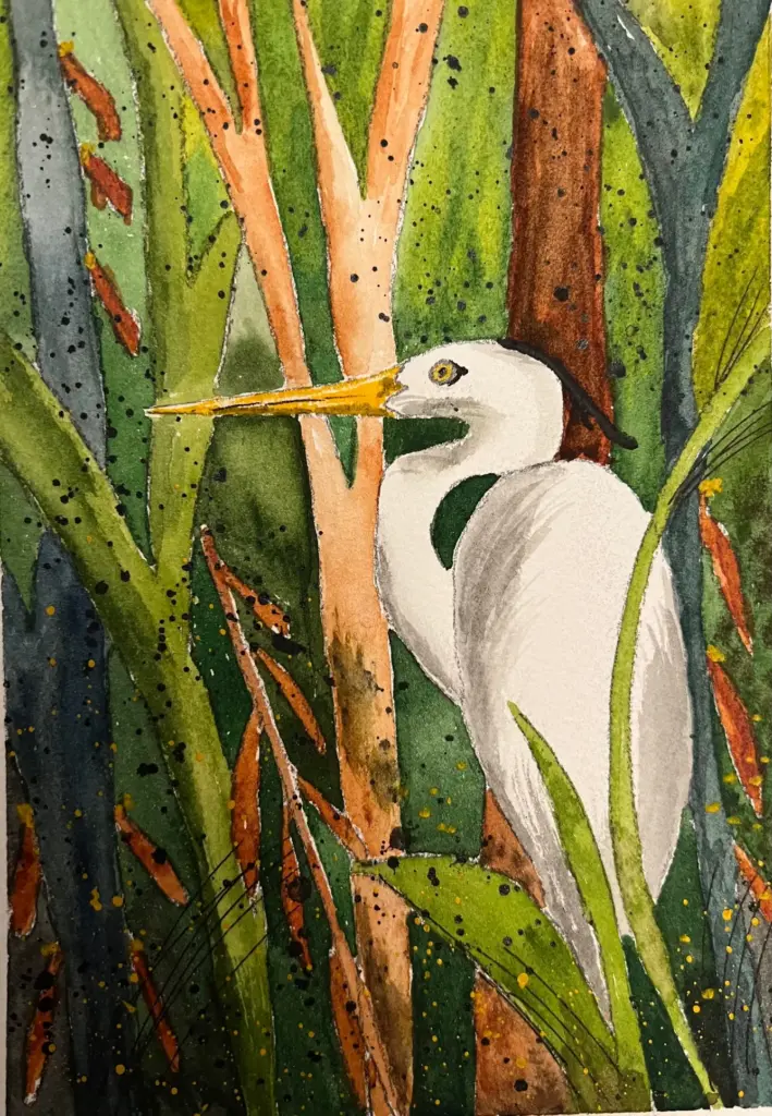 Egret watercolor painting