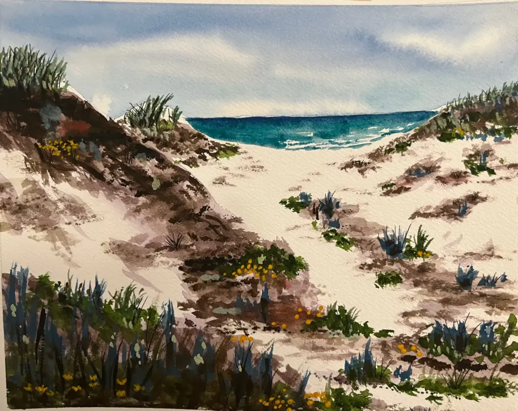 Destin Sand Dunes watercolor painting