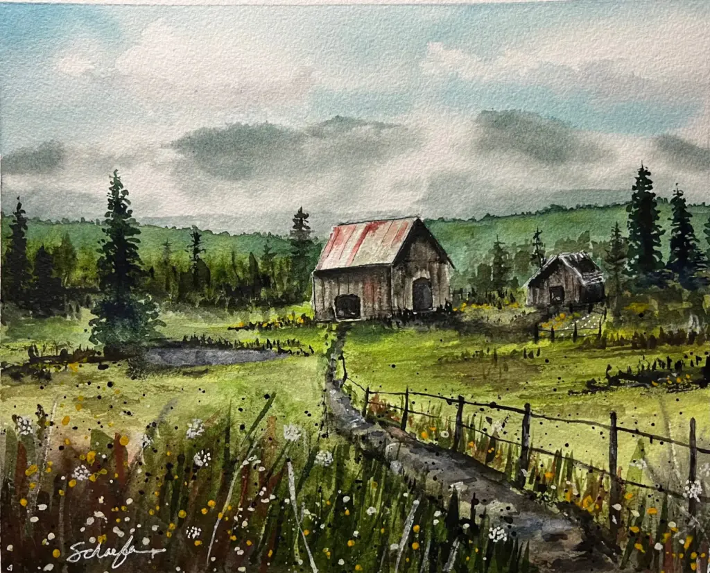 Smoky Mountain barn watercolor painting