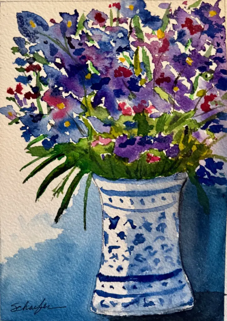 purple flowers watercolor painting