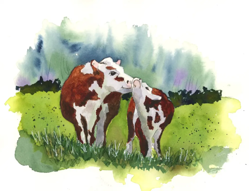 happy cows watercolor painting