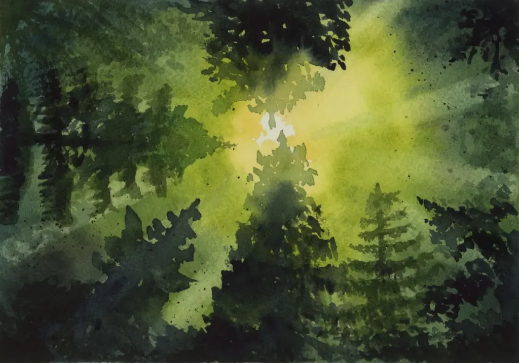 glorious forest light watercolor painting