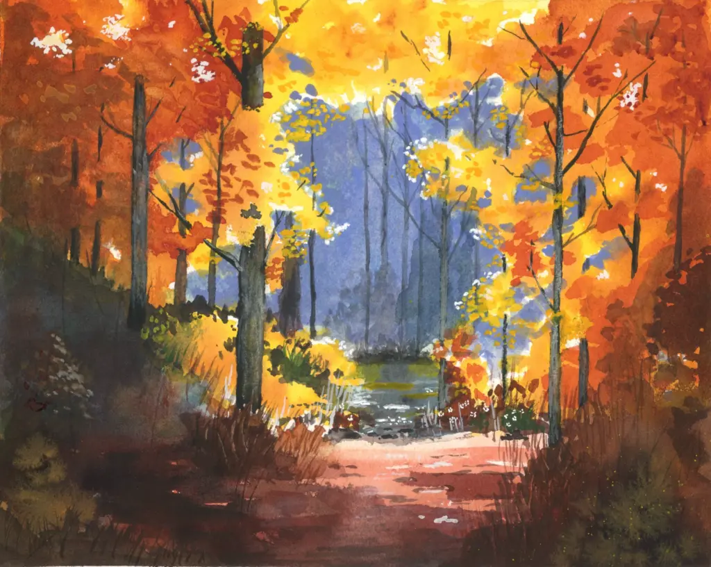 smoky mountains in autumn watercolor