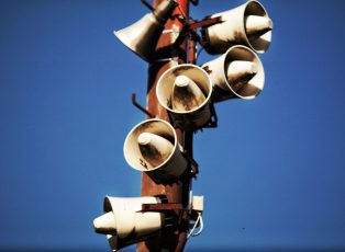 megaphones mounted on a pole