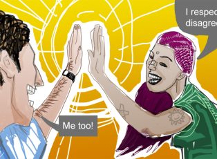 Business people giving high five in office